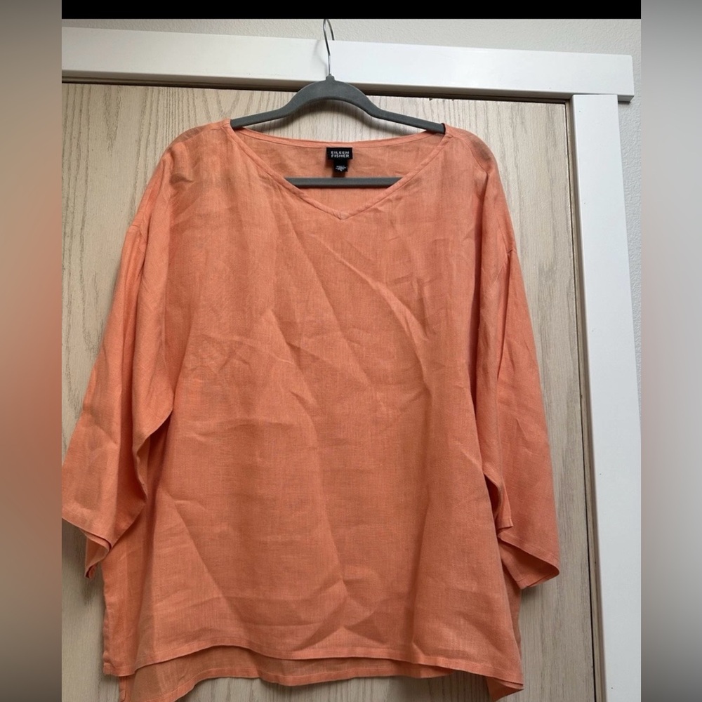 Eileen Fisher Women’s Irish Linen Oversized Shirt Top Size Large Orange